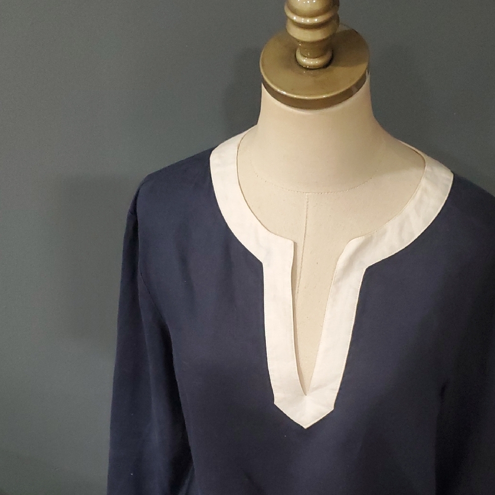 Lauren Ralph Lauren Linen  Blue and White Tunic top Sz XL - Picture 4 of 11